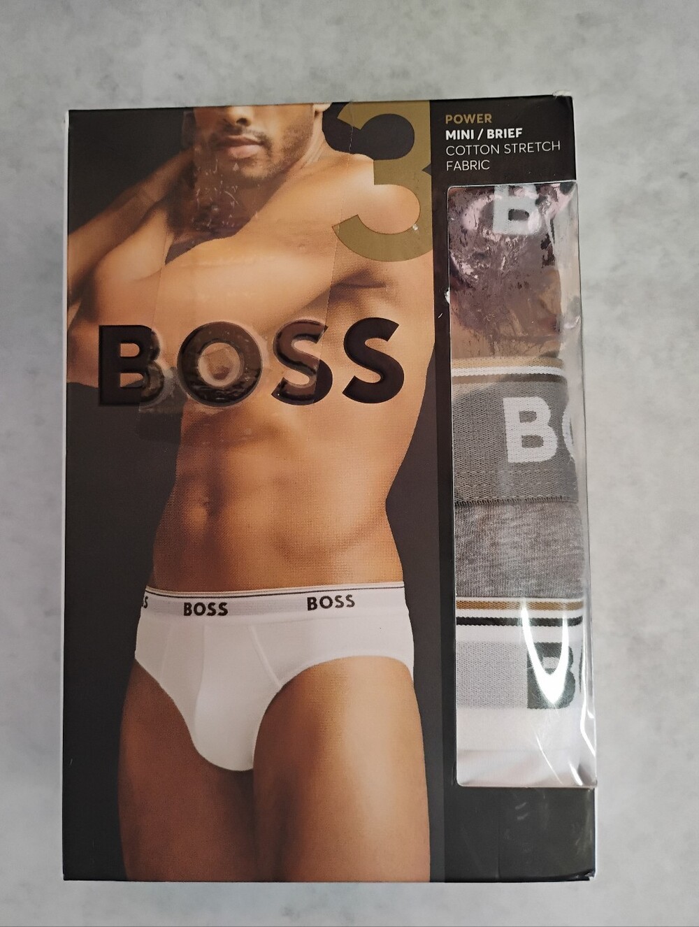Boss Men's White Briefs with Gray Accent Waistband - 3 Pack